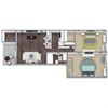 2x1 Floor Plan, 2-Bed 1-Bath, 789 SQFT.