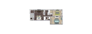 2x1 RWD Floor Plan, 2-Bed 1-Bath, 789 SQFT.
