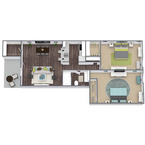 2x1 RWD Floor Plan, 2-Bed 1-Bath, 789 SQFT.