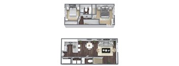 2-bed 1.5-bath townhome floor plan