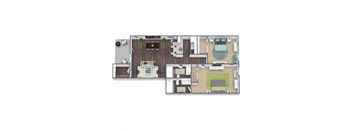 2x2 Floor Plan, 2-Bed 2-Bath, 849 SQFT.