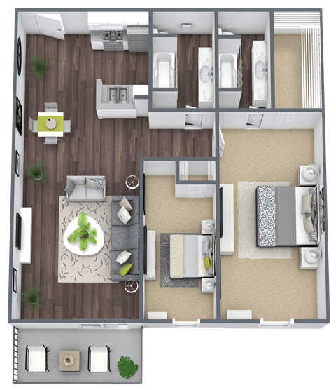 2X2E Floor Plan, 1064 SQFT