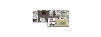2x2 RWD Floor Plan, 2-Bed 2-Bath, 849 SQFT.