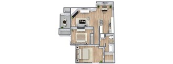 B1 2X1 Floor Plan, 841 SQFT
