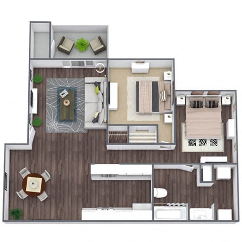2-Bedroom 1-Bathroom Floor Plan