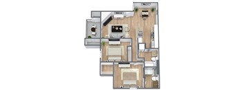 B2 2X2 Floor Plan, 924 SQFT