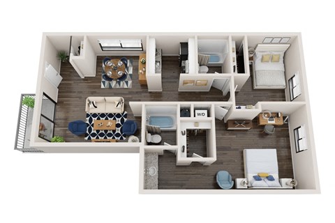 2X2A Floor Plan, 942 SQFT