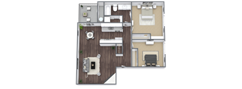 B1 2x1 Floor Plan, 900 SQFT.
