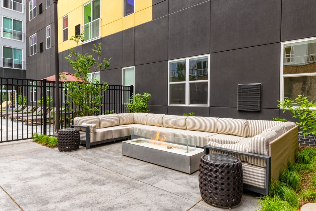 Outdoor patio lounge with firepit