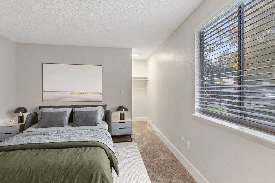 Model bedroom with long hallway