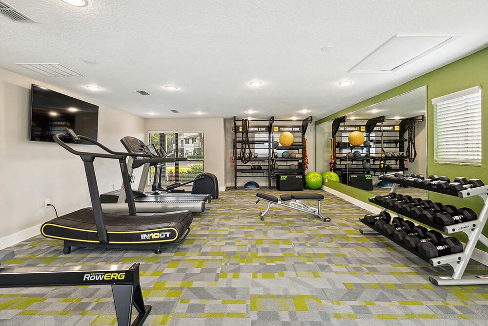 Spacious fitness center with treadmills and other exercise equipment