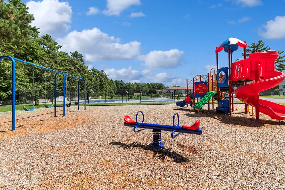 Community playground with a variety of play equipment