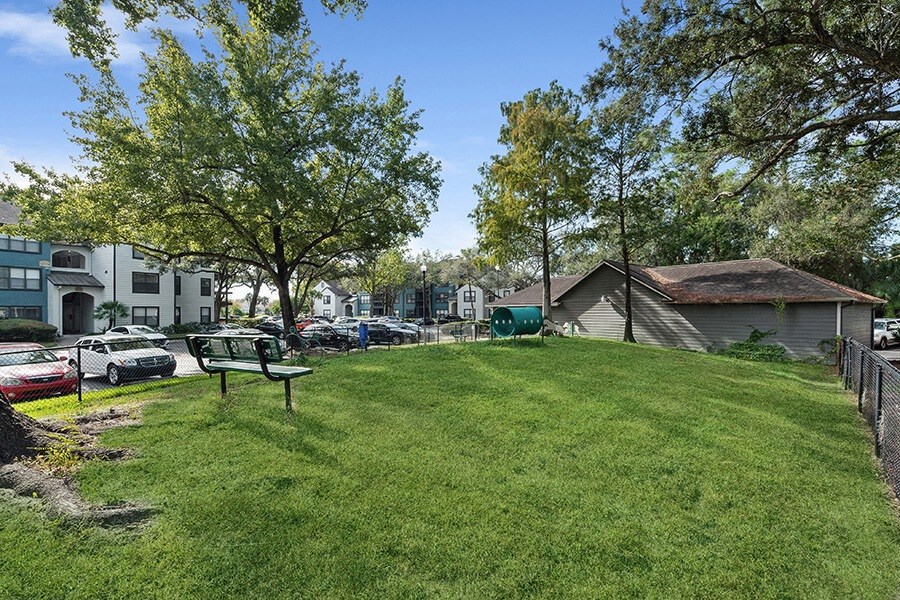 Community Dog Park with Agility Equipment at Fountains Lee Vista Apartments in Orlando, FL.