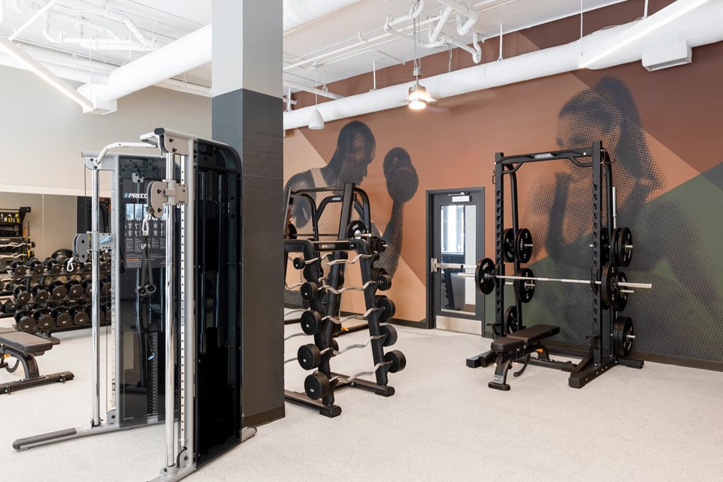 Fitness center with weights and benches