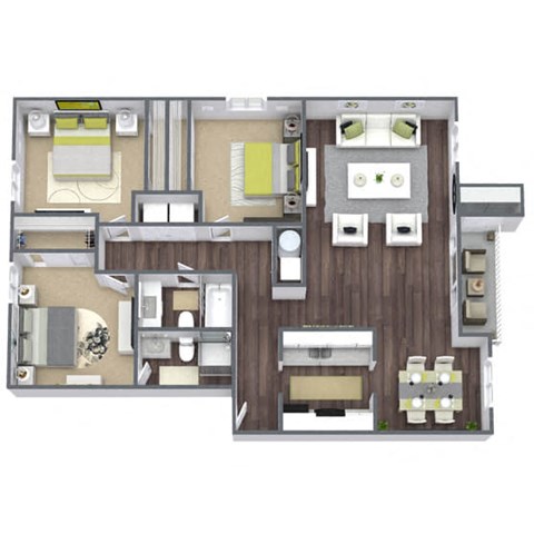 Elevate at Jackson Creek 3x2 Floor Plan (A); 1,241  SQFT.