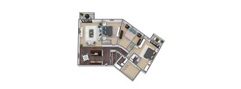 3 Bed, 1 Bath 3D Floor Plan Imageat Elevate on Parkway, Burnsville, MN 55337