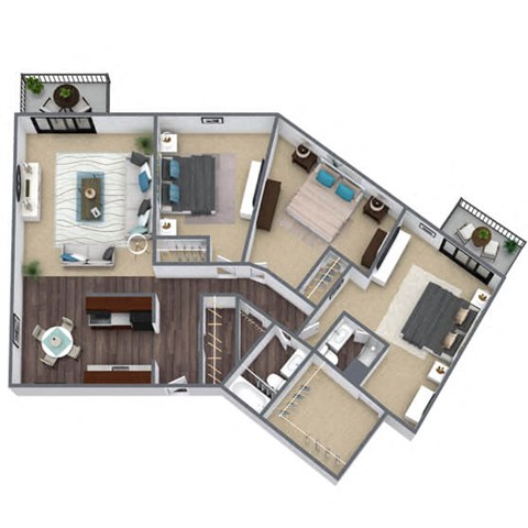 3X2A Floor Plan, 1,300 SQFT