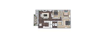 3-Bed, 2-Bath 3D Floor Plan