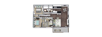 3-Bed, 2-Bath Floor Plan; 1,025 SQFT.