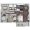 3-Bed, 2-Bath Floor Plan; 1,025 SQFT.