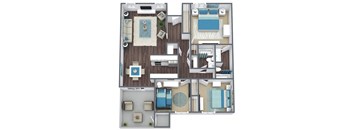 3 Bed, 2 Bath Floor Plan 3D Image