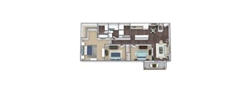 3-Bed 2-Bath Floor Plan 3D Image
