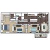 3-Bed 2-Bath Floor Plan 3D Image