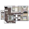 3-bed, 2-bath floor plan, 1,235 SQFT