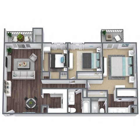 3X2A Floor Plan, 1,250 SQFT