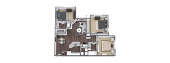 3 Bed 2 Bath 3D floor plan image