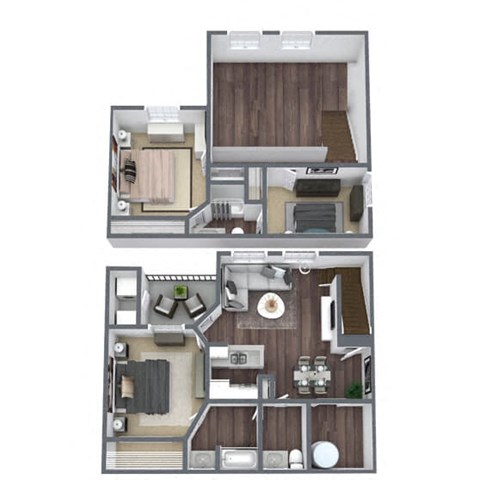 3 Bed 2 Bath (TH) 3D floor plan image