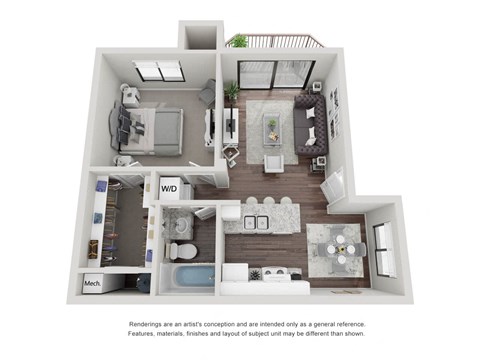 One Bedroom One Bathroom 3D Floor plan 11a