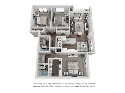 3 Bedroom 2 Bathroom 3D Floor Plan 32a