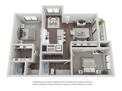 2 bedroom 2 bathroom 3D Floor Plan 22b