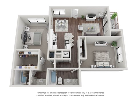 2 bedroom 2 bathroom 3D Floor Plan 22c