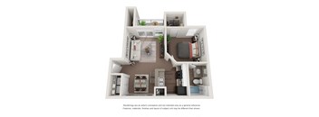 1 Bedroom 3D Floor Plan Lace A1