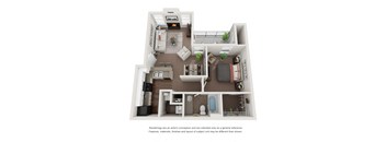 1 Bedroom 3D Floor Plan Seibles A2
