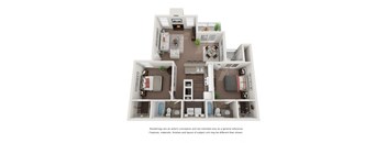 2 Bedroom 2 Bathroom 3D Floor Plan