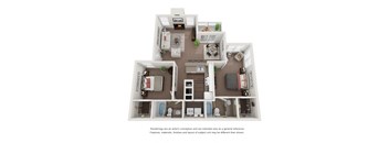 2 Bedroom 2 Bath 3D Floor Plan Preston B3