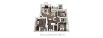 3 Bedroom 2 Bath 3D Floor Plan McKissick C1