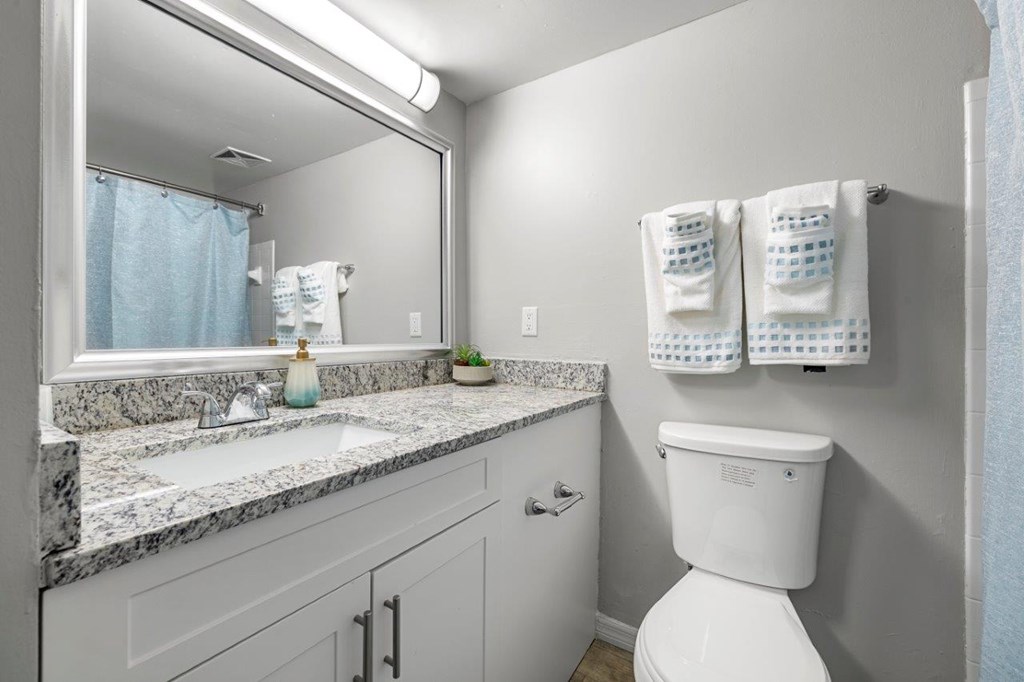 Model bathroom at Oasis at Bayside Apartments in Largo, FL