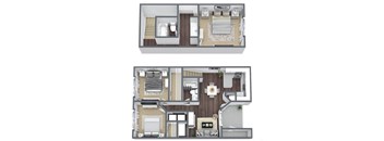 3-bed 2-bath townhome floor plan
