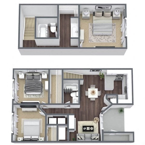 3-bed 2-bath townhome floor plan