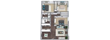 3-Bed, 1.5-Bath Floor Plan 3D Image