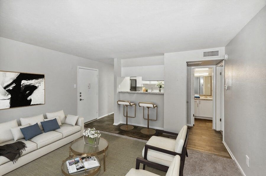 Model living room and kitchen