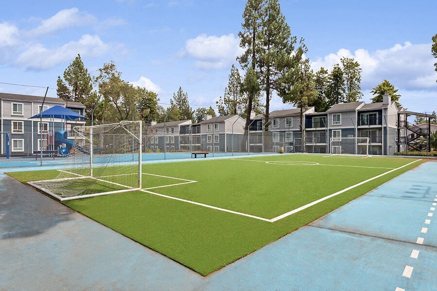 Community Soccer Field with Nets at Fountains at Point West Apartments in Sacramento, CA.
