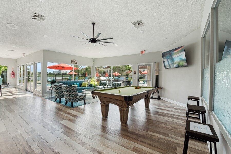 Clubhouse gaming room and lobby