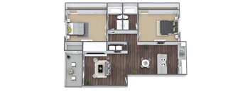 B3 2x2 Floor Plan, 1,030 SQFT.
