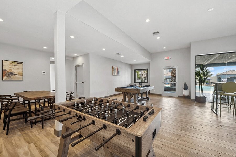 Community Clubhouse with Lounge Furniture and Game Tables at Array South Mountain, Phoenix, AZ, 85044