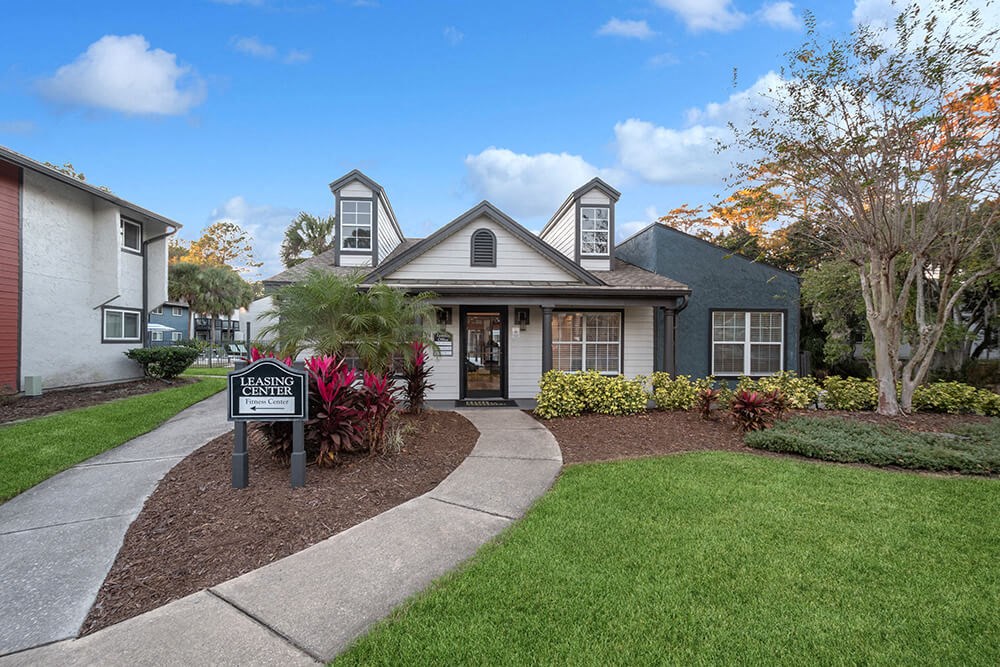 Exterior Community Building and Landscape at Heron Walk Apartments in Jacksonville, FL.